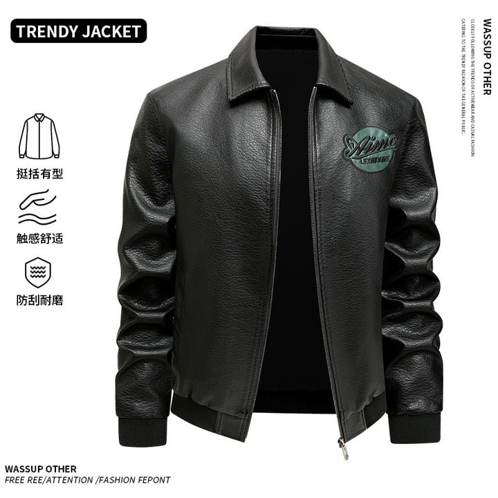 Herren Lässige Lederjacke mit Stickdetails Echo Archiv