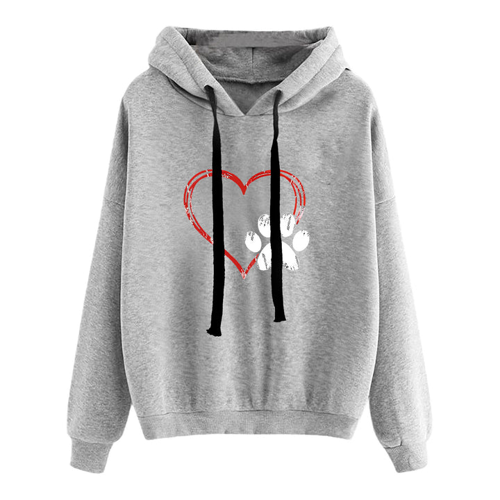 Damen lässiger Oversize Kapuzenpullover mit Herz‑und‑Pfotenprint, Kordelzug und gerippten Bündchen – Auréline