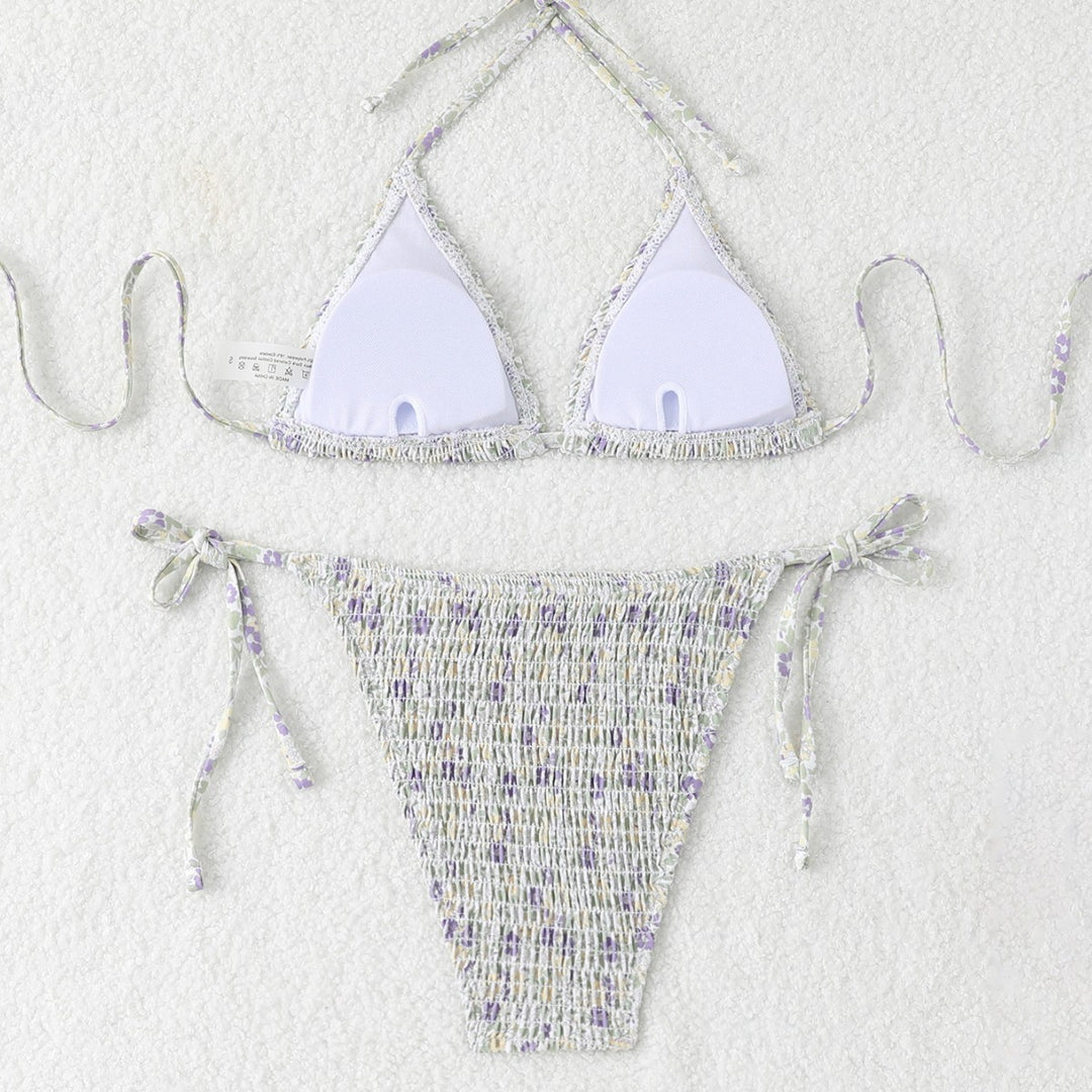 Damen Triangel-Bikini-Set mit floralem Muster und hochwertigen Bindebändern Echo Archiv