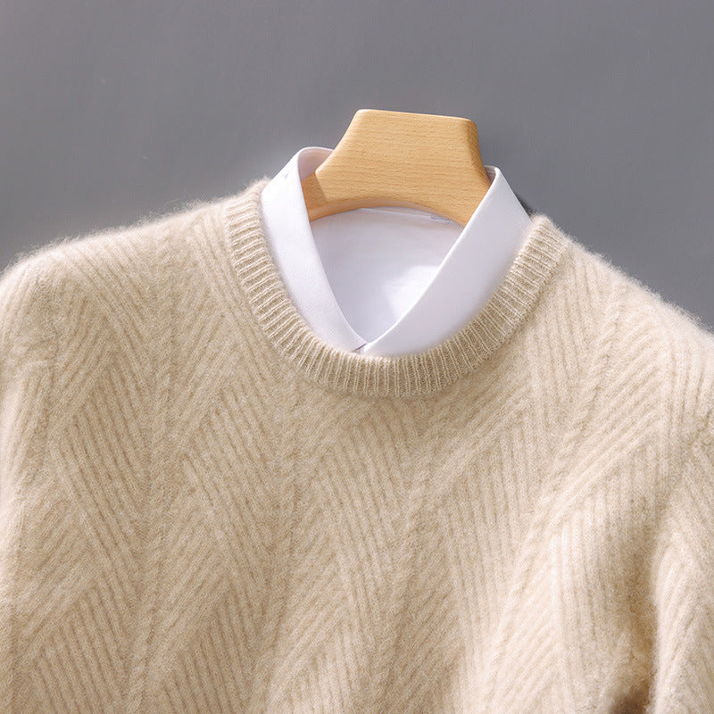 Herren strukturierter Rundhalspullover aus weichem Wollmix mit Chevron‑Strick Echoarchiv