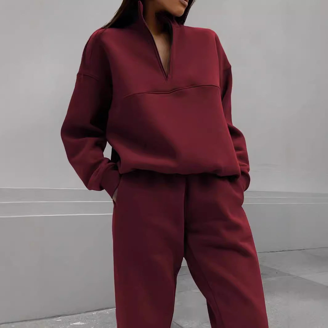 Damen Oversize Half-Zip Sweatshirt mit Stehkragen und weicher Jogginghose – Avérine
