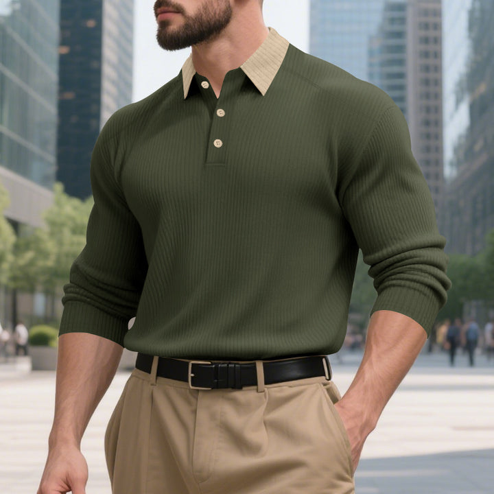 Herren elegantes Poloshirt mit strukturiertem Stehkragen und Knopfleiste Echoarchiv