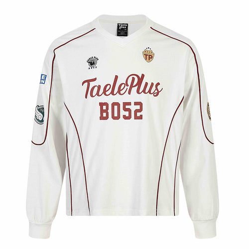 Herren Retro-inspiriertes Langarm-Fußballtrikot mit V-Ausschnitt und Kontrastpaspeln Echoarchiv
