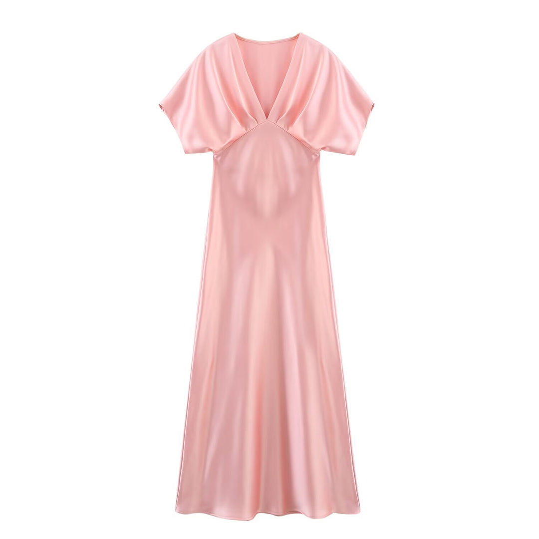 Damen Maxikleid mit elegantem V-Ausschnitt und fließendem Satin-Material Echo Archiv