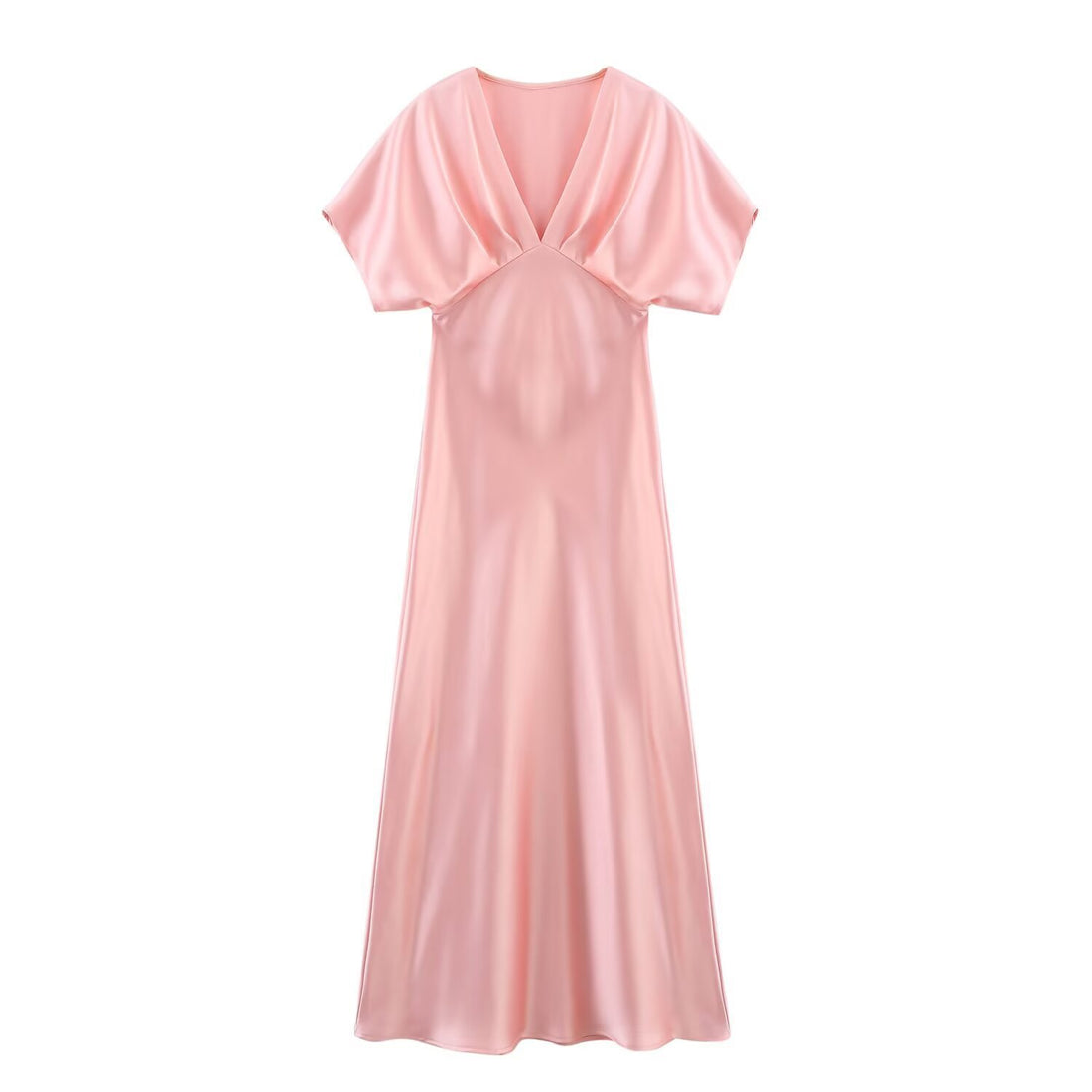 Damen Maxikleid mit elegantem V-Ausschnitt und fließendem Satin-Material – Valéora