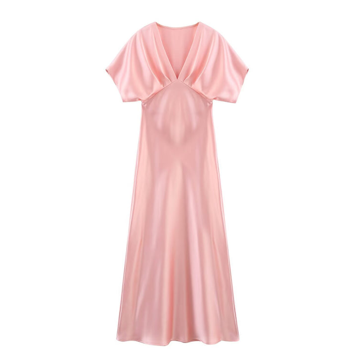 Damen Maxikleid mit elegantem V-Ausschnitt und fließendem Satin-Material Echo Archiv
