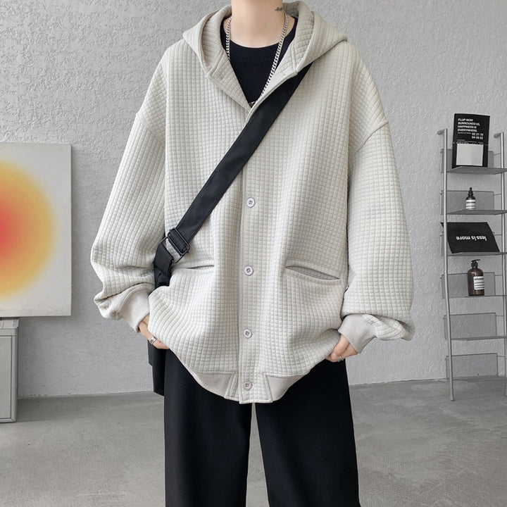 Herren Oversize-Stepp-Kapuzenjacke mit Waffelstruktur, Knopfleiste und Eingrifftaschen Echo Archiv