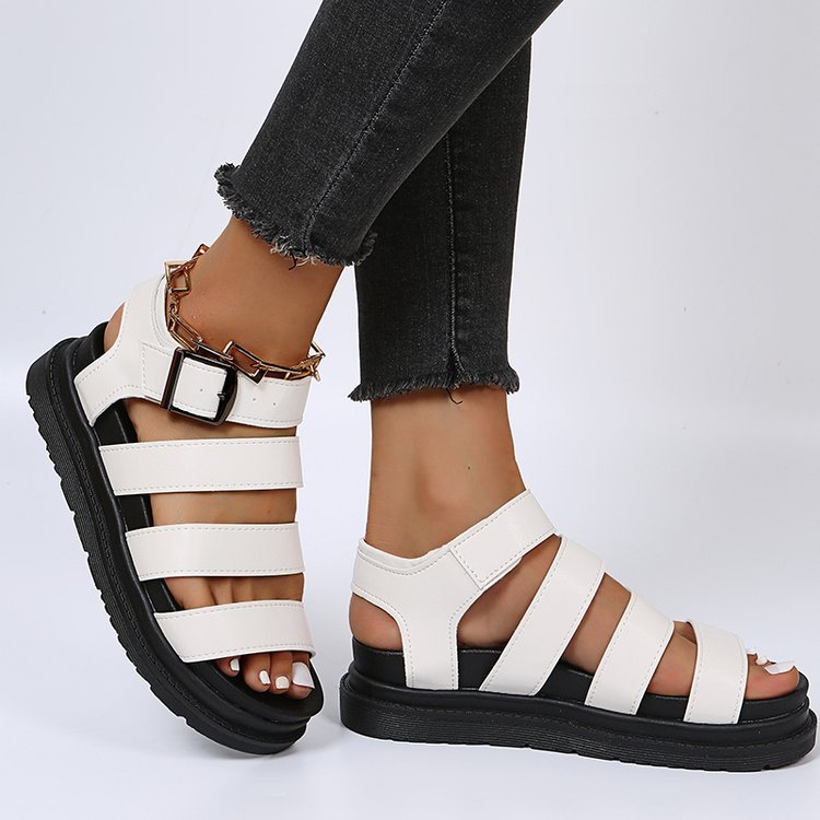 Damen Plateausandalen mit vier Riemen und verstellbarer Metallschnalle Echo Archiv