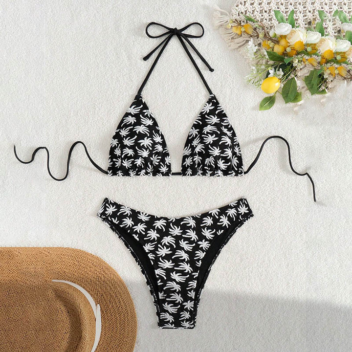 Damen Triangel-Bikini mit kontrastierendem Palmendruck Echo Archiv