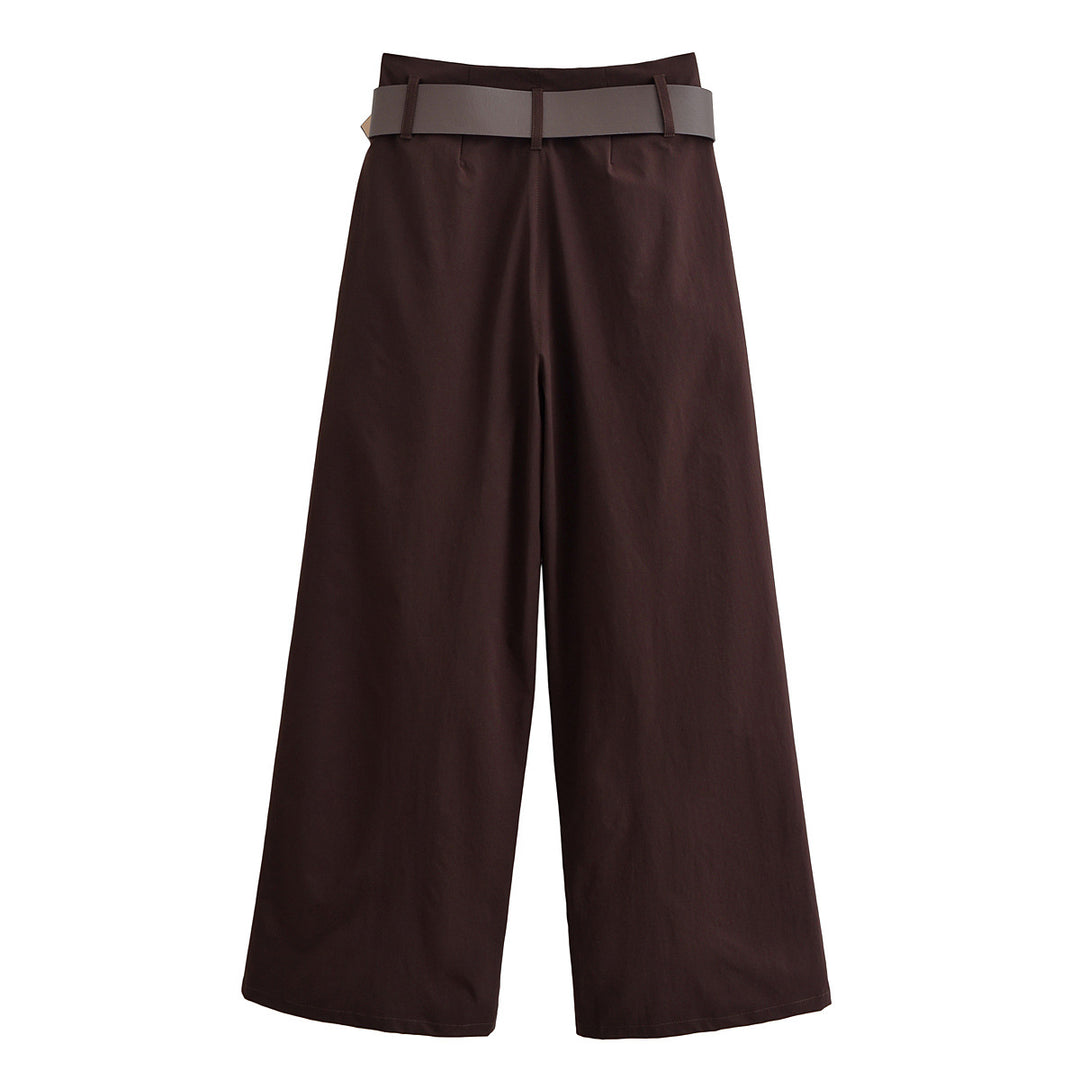 Damen hochtaillierte Culotte-Hose mit weitem Bein, Bundfalten und Statement-Gürtel Echo Archiv