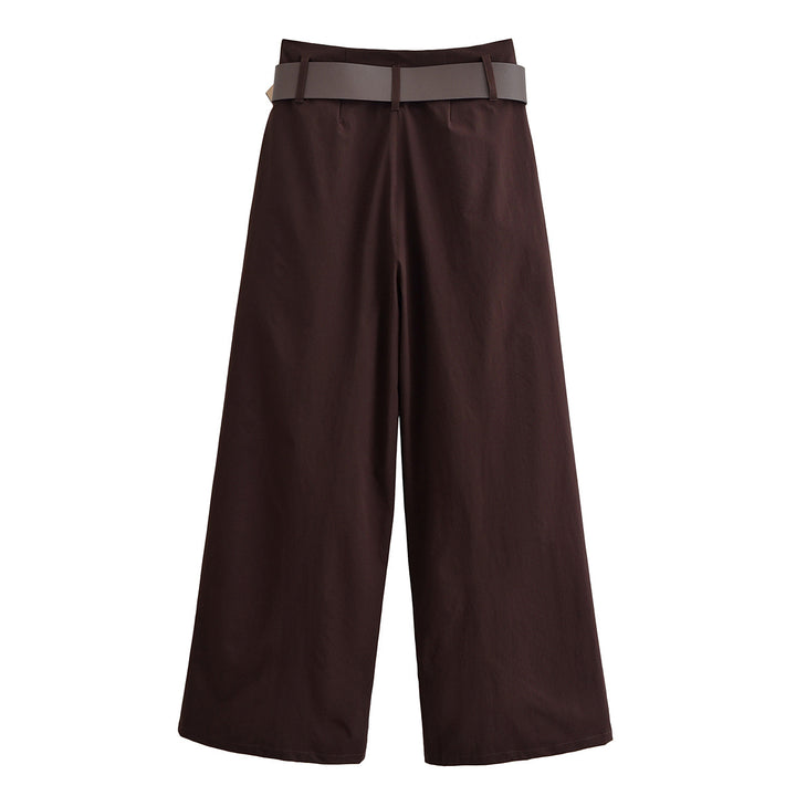 Damen hochtaillierte Culotte-Hose mit weitem Bein, Bundfalten und Statement-Gürtel Echo Archiv