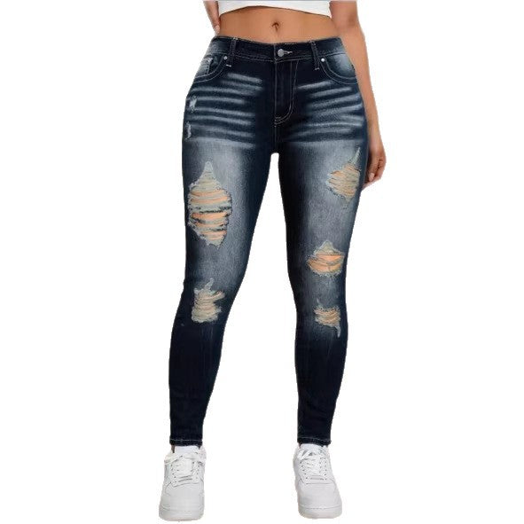 Damen hochtaillierte zerrissene Skinny-Jeans mit sculptendem Komfortbund Echo Archiv