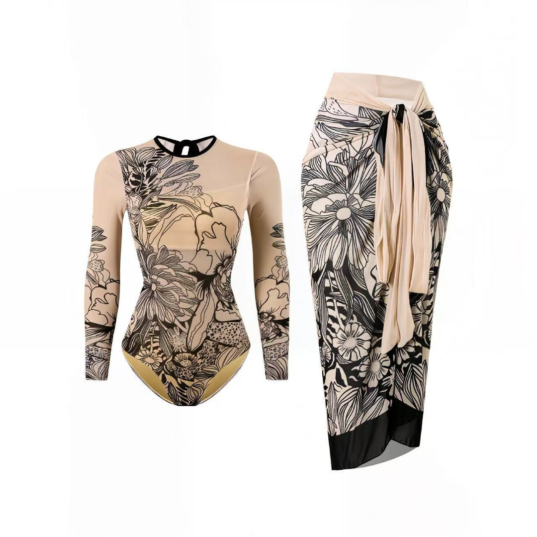 Damen Badeanzug mit elegantem transparentem Wickelrock Echo Archiv