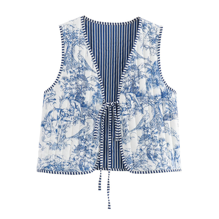 Damen Patchwork-Weste mit Bindeband und V-Ausschnitt Echo Archiv