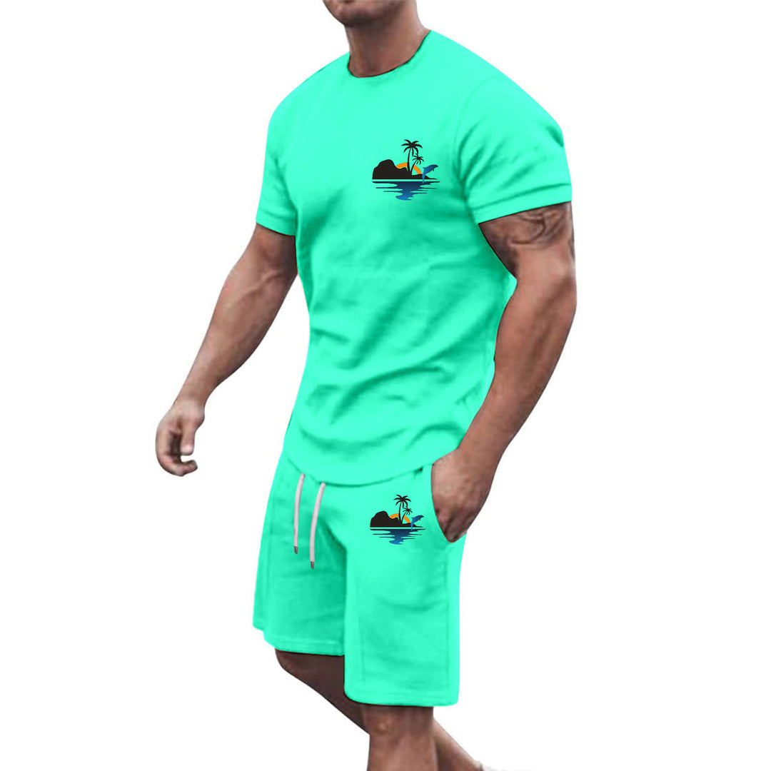 Herren Freizeit-Set aus atmungsaktivem Baumwollmaterial mit stilvollem Palmenmotiv Echoarchiv