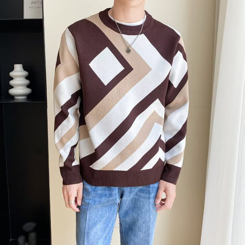 Herren Modischer Grobstrickpullover mit geometrischem Muster Echoarchiv 1787964731