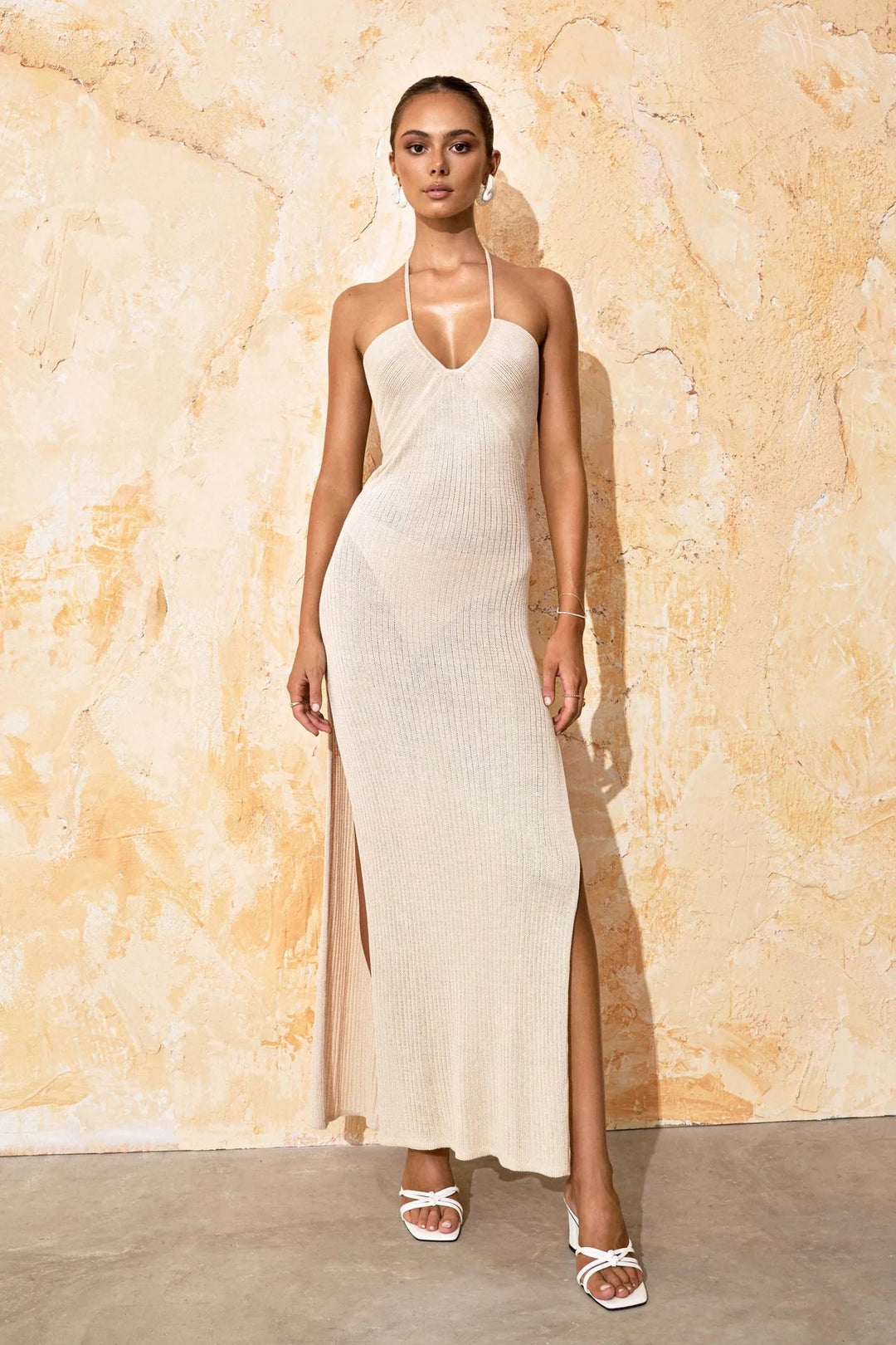 Damen Elegantes Maxikleid mit tiefem Ausschnitt und seitlichem Schlitz Echo Archiv