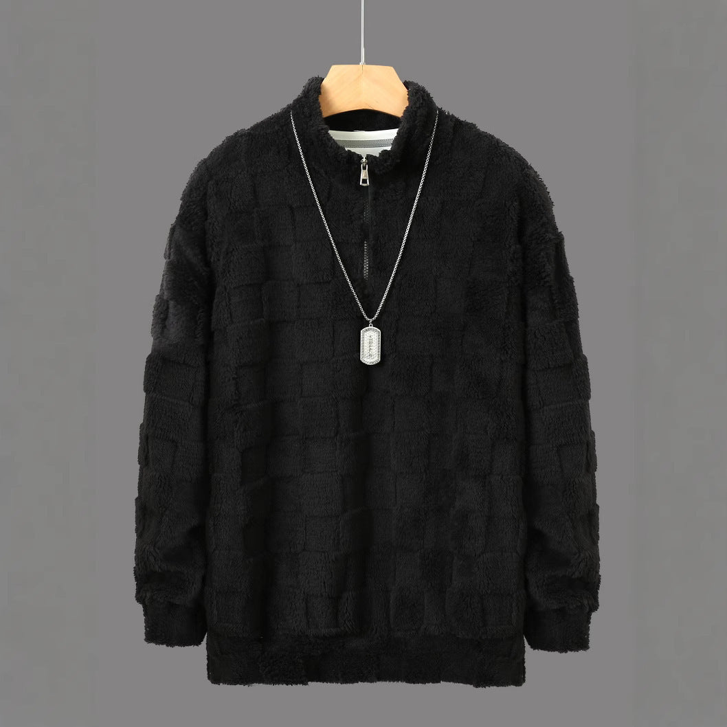 Herren Fleece-Pullover mit strukturierter Oberfläche und hohem Kragen Echoarchiv