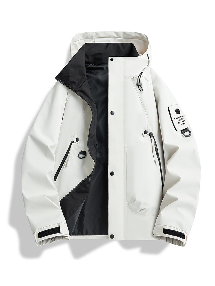 Herren wasserdichte urbane Hardshell-Jacke mit geschweißten Nähten, verstellbarer Kapuze und Utilitieschultertasche – Taviero