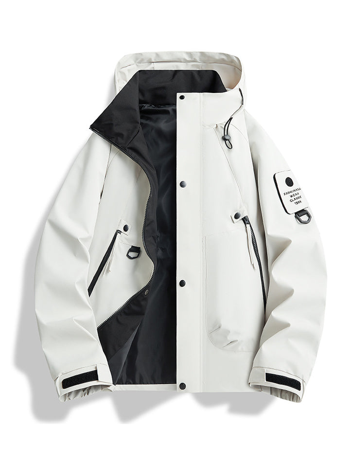 Herren wasserdichte urbane Hardshell-Jacke mit geschweißten Nähten, verstellbarer Kapuze und Utilitieschultertasche – Taviero