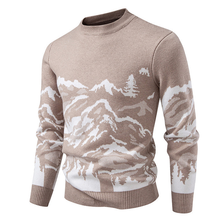 Herren Strickpullover mit Bergmotiv und hohem Kragen Echoarchiv