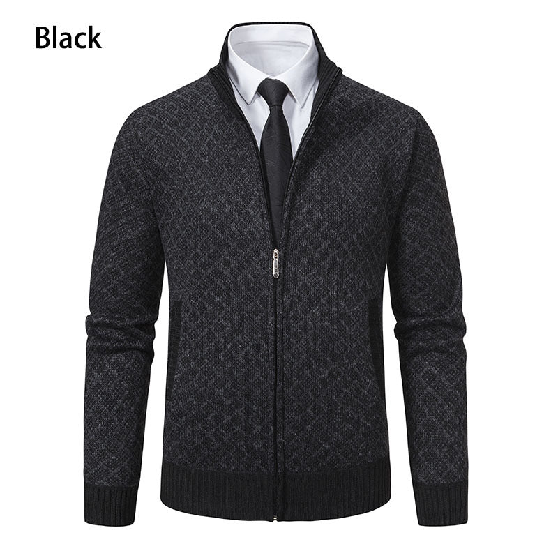 Herren nan gemusterte Strickjacke mit Stehkragen und durchgehendem Reißverschluss Echo Archiv