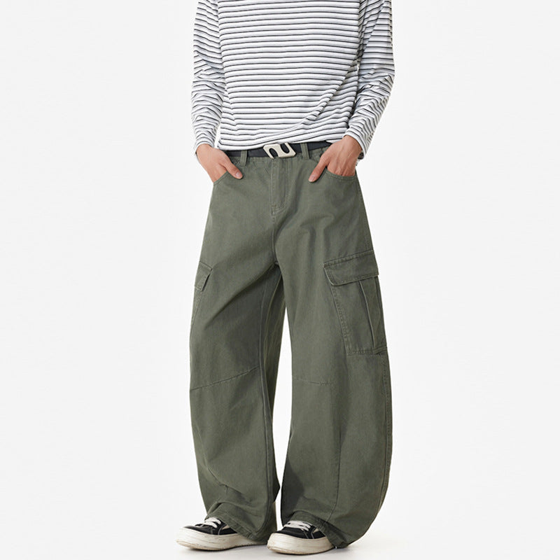 Herren Weite Workwear-Cargo-Palazzohose aus Baumwoll-Canvas mit verstärkten Kniepartien und geräumigen Klappentaschen Echo Archiv