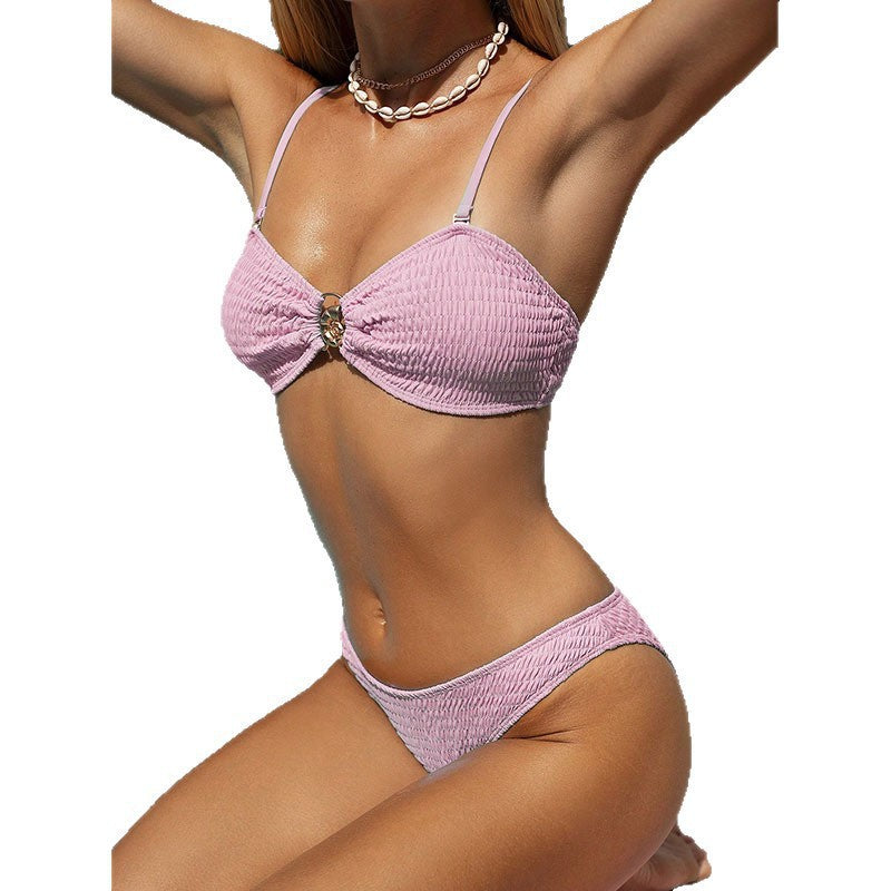 Damen Bandeau-Bikini mit Raffungen und floralem Akzent Echo Archiv