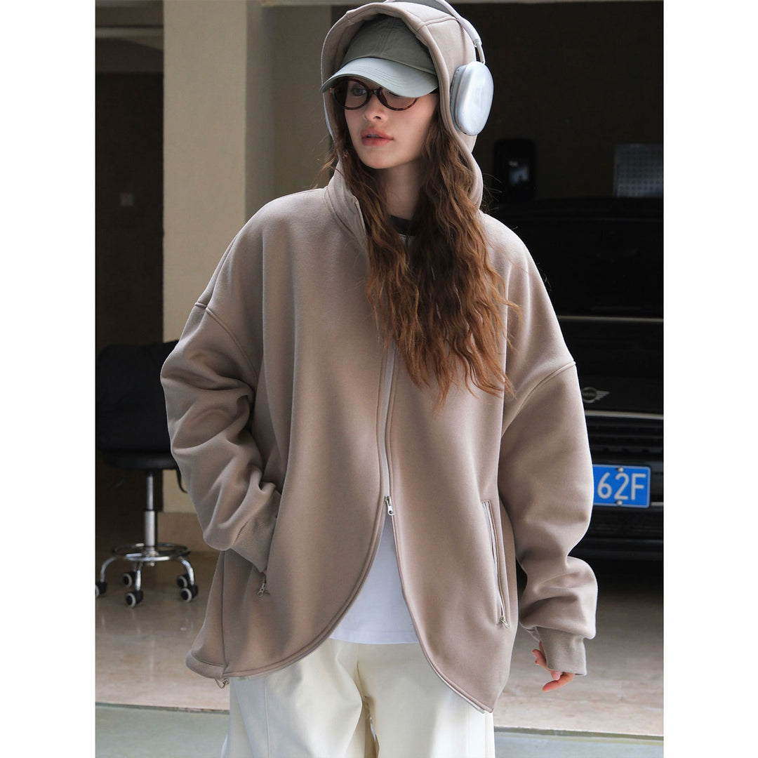 Damen Oversized Kapuzen-Sweatjacke mit geschwungenem Saum Echoarchiv