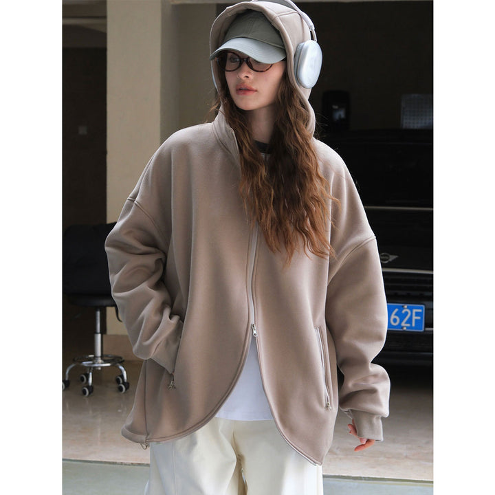 Damen Oversized Kapuzen-Sweatjacke mit geschwungenem Saum Echoarchiv