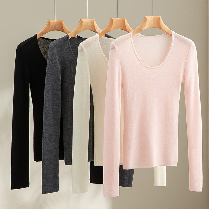 Damen Feinstrick-Langarmshirt mit tiefem U-Boot-Ausschnitt und feiner Rippstruktur Echoarchiv