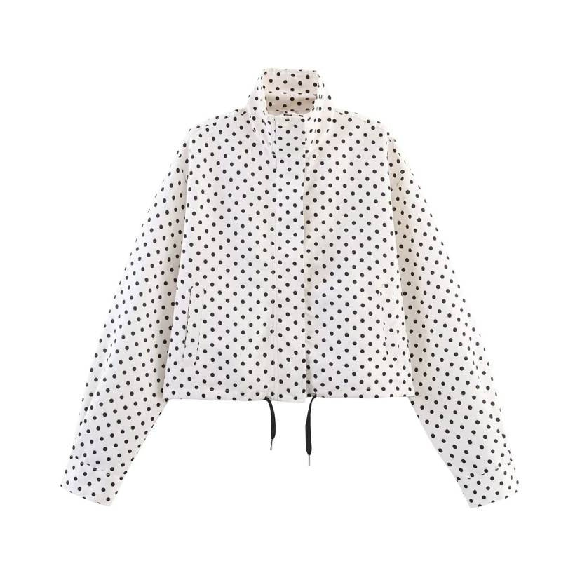 Damen Gekürzte gesteppte Jacke mit Polka‑Dot‑Print, Stehkragen und Tunnelzug Echo Archiv