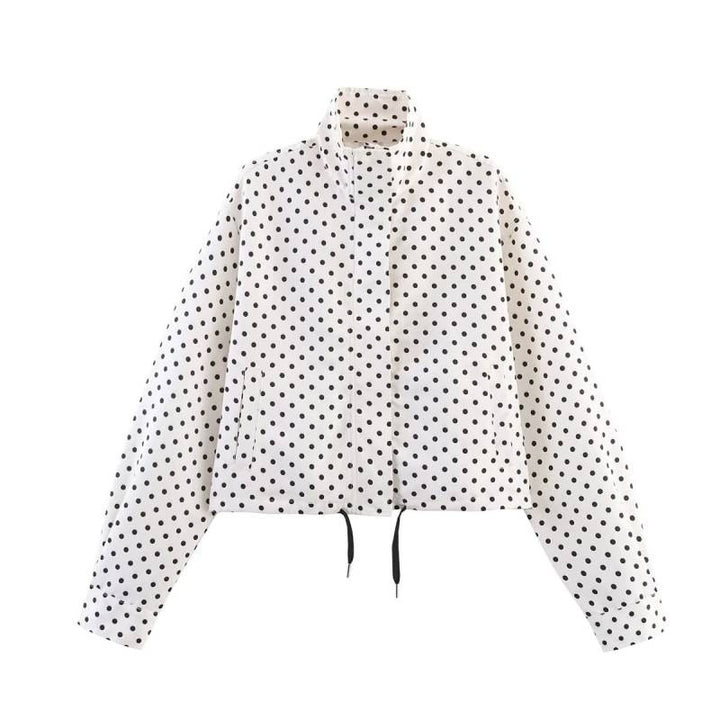 Damen Gekürzte gesteppte Jacke mit Polka‑Dot‑Print, Stehkragen und Tunnelzug Echo Archiv