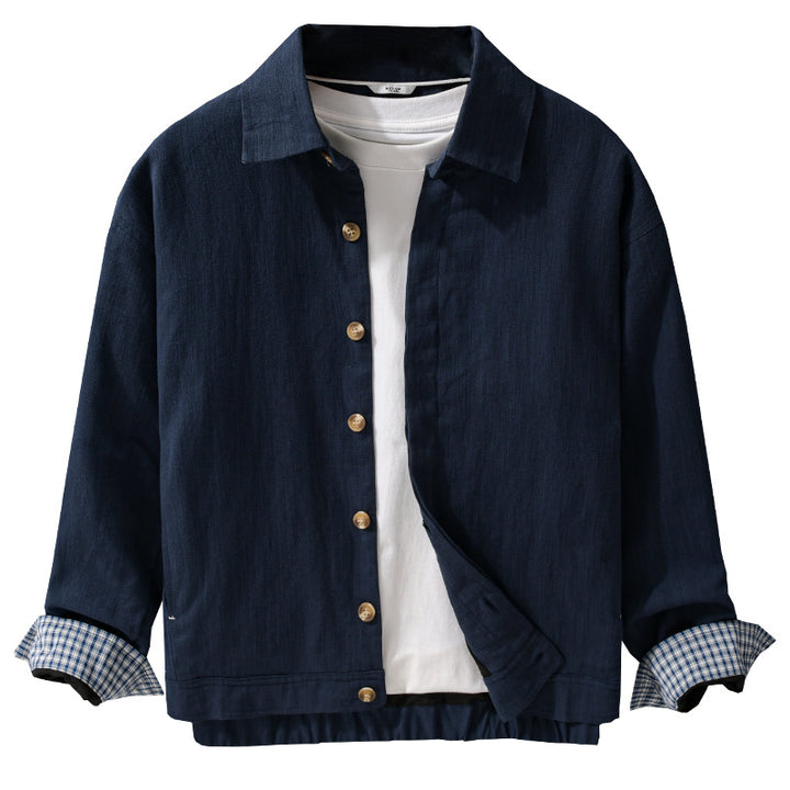 Herren Leichte Leinen-Überhemd-Jacke mit Hemdkragen und verdeckter Knopfleiste Echoarchiv