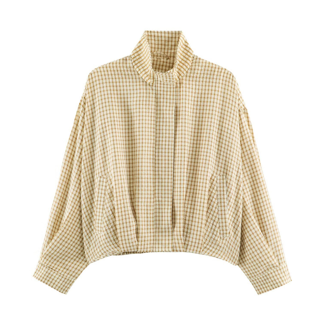 Damen Karo-Übergangsjacke im Oversize-Cropped-Schnitt mit hohem Stehkragen Echo Archiv