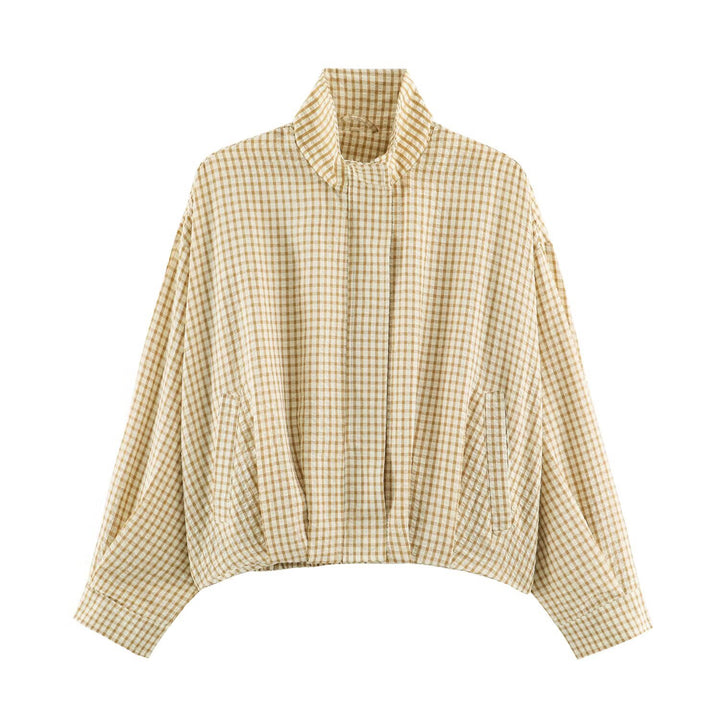 Damen Karo-Übergangsjacke im Oversize-Cropped-Schnitt mit hohem Stehkragen Echo Archiv
