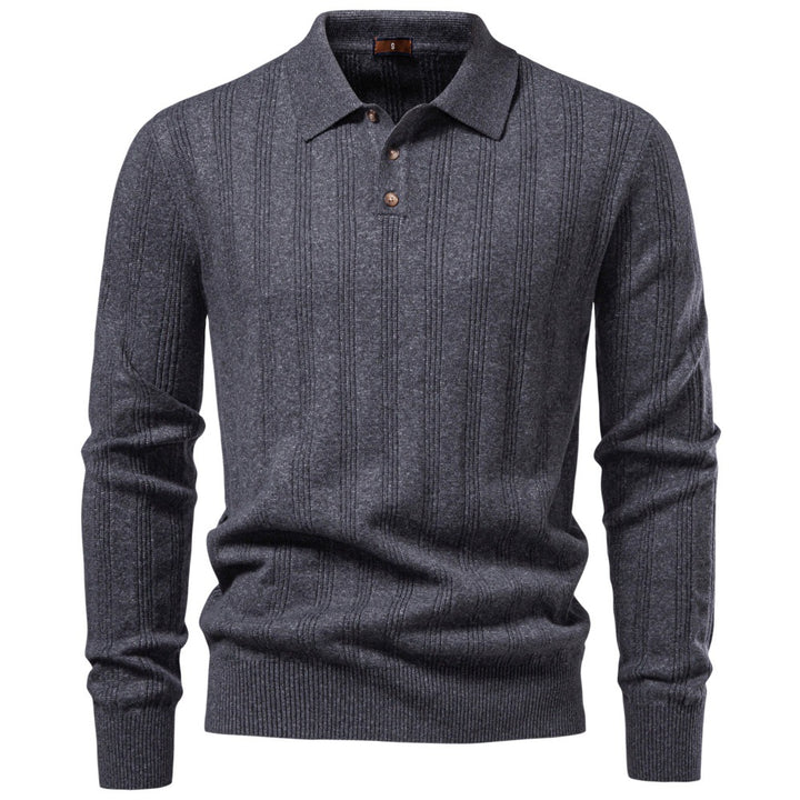 Herren Langarm-Feinstrick-Poloshirt mit Strukturstreifen und geripptem Saum Echoarchiv