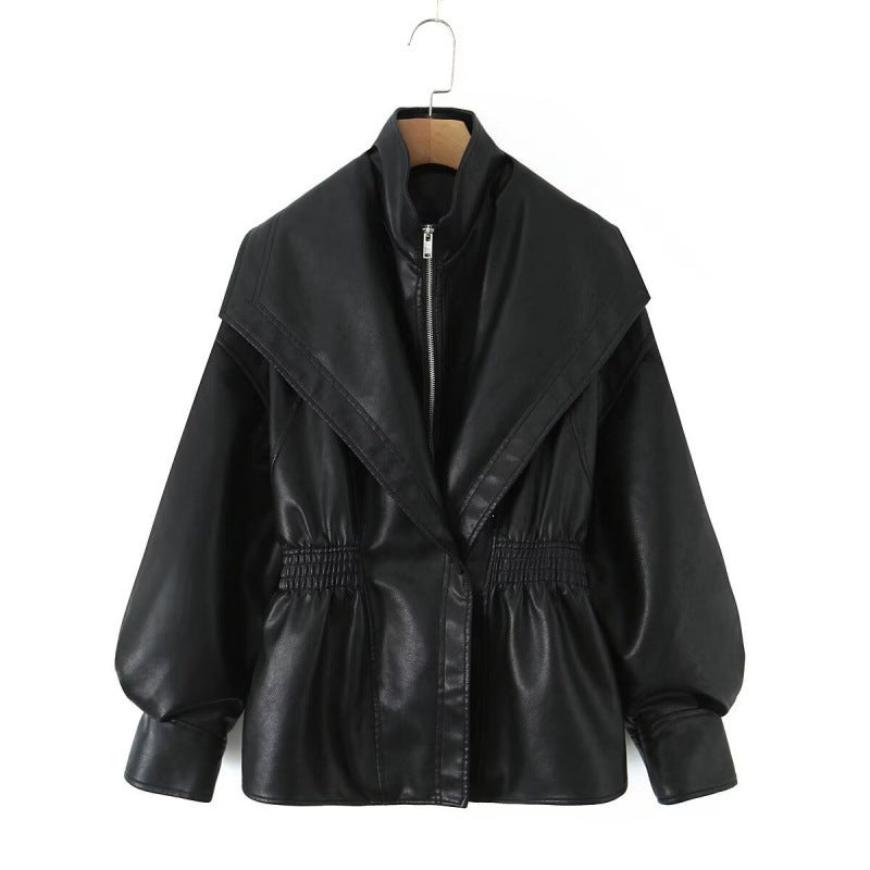Damen Kunstlederjacke mit weitem Schalkragen und gerafftem Taillenbund Echo Archiv