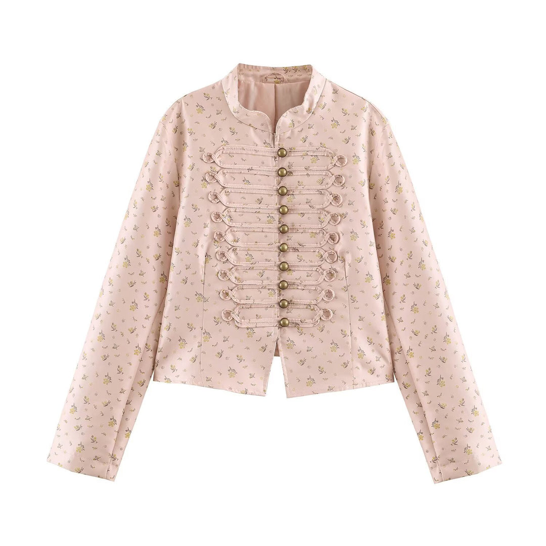 Damen Kurzblouson im romantischen Militärstil mit Blumenjacquard und dekorativen Kordelschließen Echo Archiv