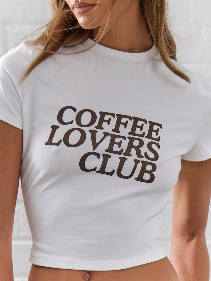 Damen Crop-T-Shirt mit kreativem Kaffeeliebhaber-Print Echo Archiv