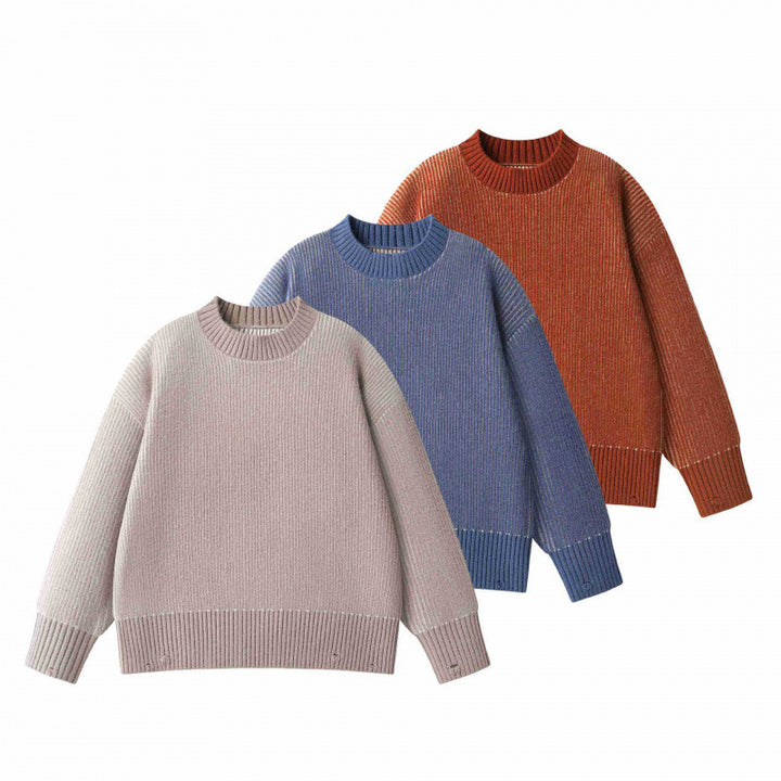 Unisex Oversize-Strickpullover mit Rundhals, Rippenstruktur und verlängertem Bund Echo Archiv