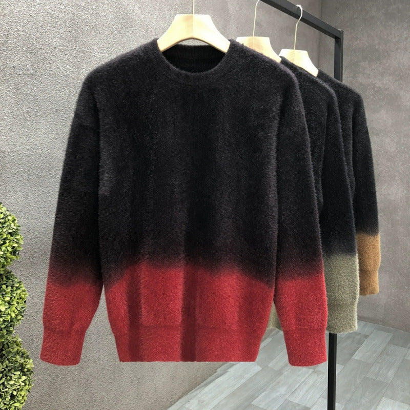 Herren Flauschiger Farbverlauf-Pullover aus Mohair-Mix mit Rundhals und geradem Schnitt Echoarchiv