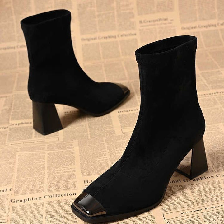 Damen Elegante Stiefeletten mit quadratischer Zehenpartie und Blockabsatz Echo Archiv
