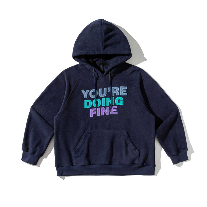 Unisex Weit geschnittener Fleece-Kapuzenpullover mit Statement-Stickerei Echoarchiv