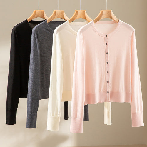 Damen Kurzgeschnittene Feinstrick-Cardigan mit Rundhalsausschnitt und tonaler Knopfleiste Echoarchiv
