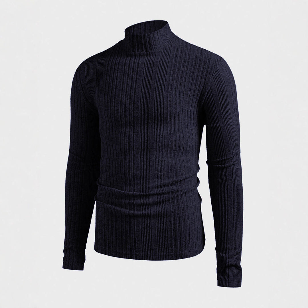 Herren Strickpullover mit hohem Kragen und Rippstruktur Echoarchiv