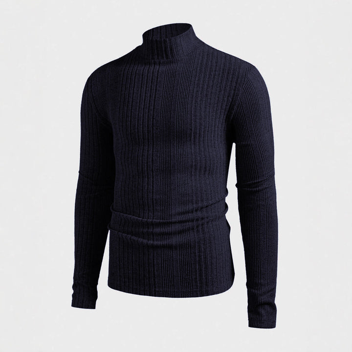 Herren Strickpullover mit hohem Kragen und Rippstruktur Echoarchiv
