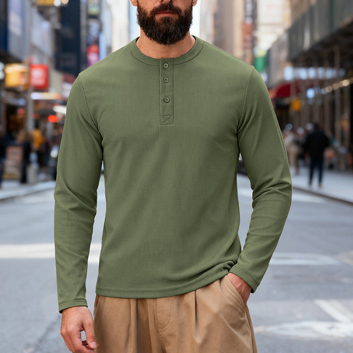 Herren nan Thermo-Henley-Langarmshirt mit Waffelstruktur, Rundhalsausschnitt und Knopfleiste Echo Archiv