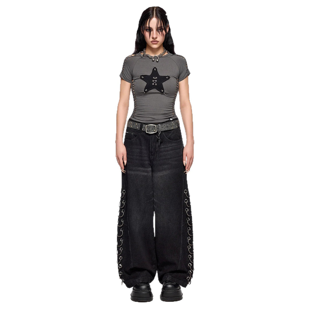 Damen figurbetontes T-Shirt mit Stern-Design Echo Archiv