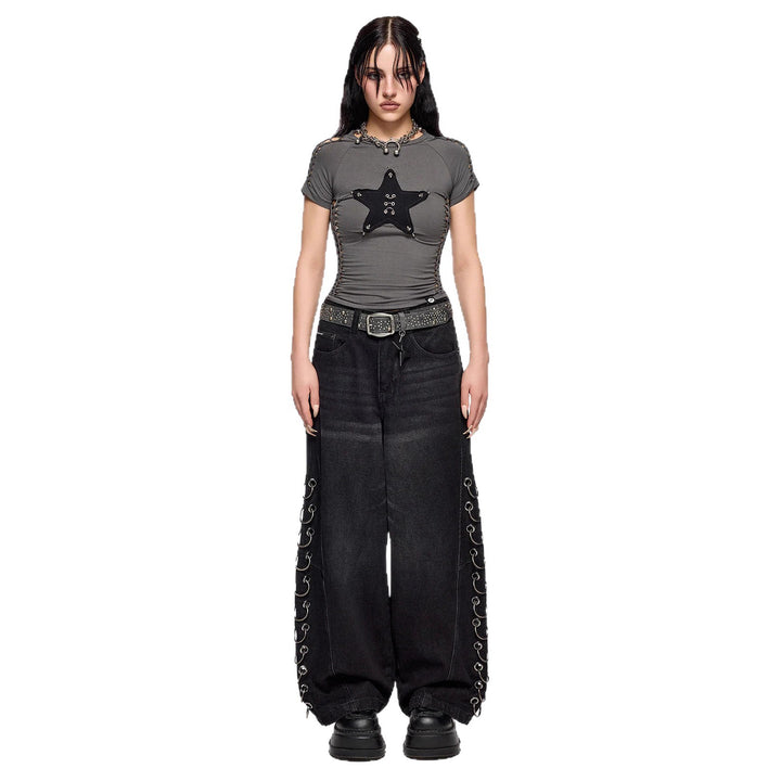 Damen figurbetontes T-Shirt mit Stern-Design Echo Archiv